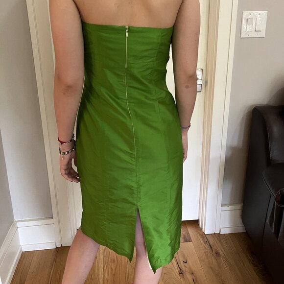 Pam Chorley - Vintage Fashion Crimes strapless, silk, green dress. Size medium. - Picture 3 of 7